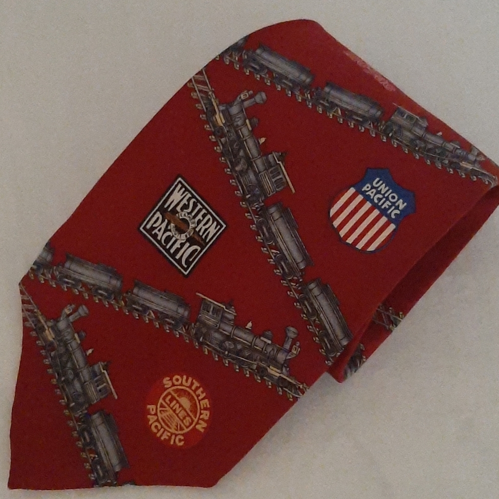 Mens options brand red train theme tie